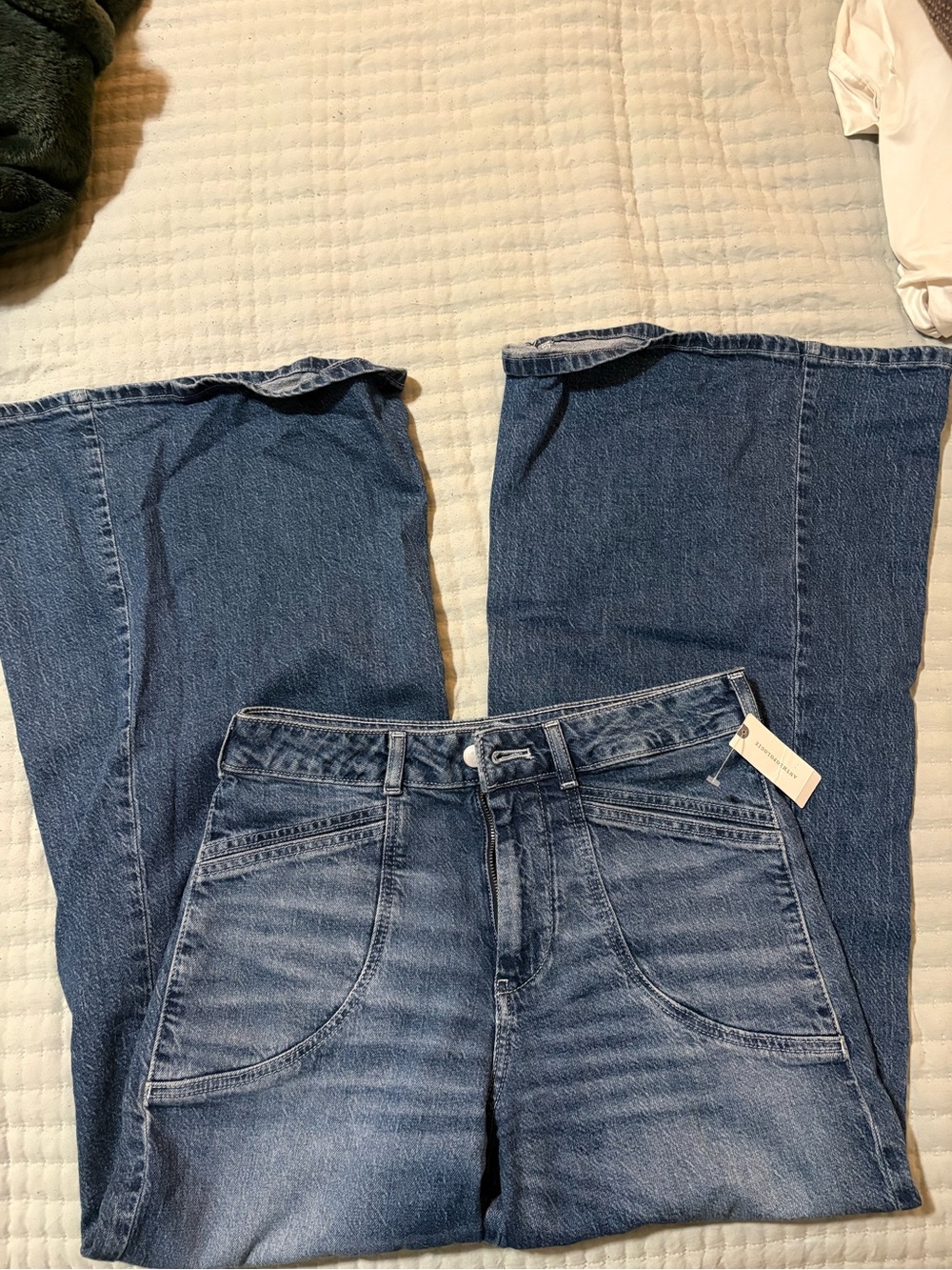 Pilcro Blue Wide-Leg Flare Jeans